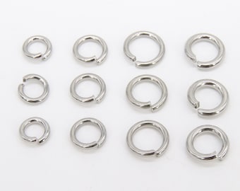 Stainless Steel Silver Jump Rings, Open Snap Close Rings # 2384, 6 mm 7 mm or 8 mm Strong, 18 Gauge 304 Silver Jewelry Findings
