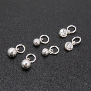 925 Sterling Silver Hoop Charms, Hooplet Dangle CZ Charms for Necklace #2136, Ball Huggies or Bracelets