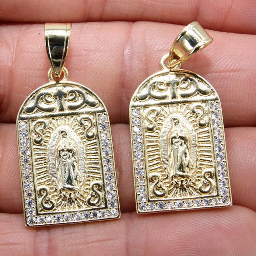 Gold Jesus Virgin Mary Charms CZ Micro Pave Religious Pendant Etsy