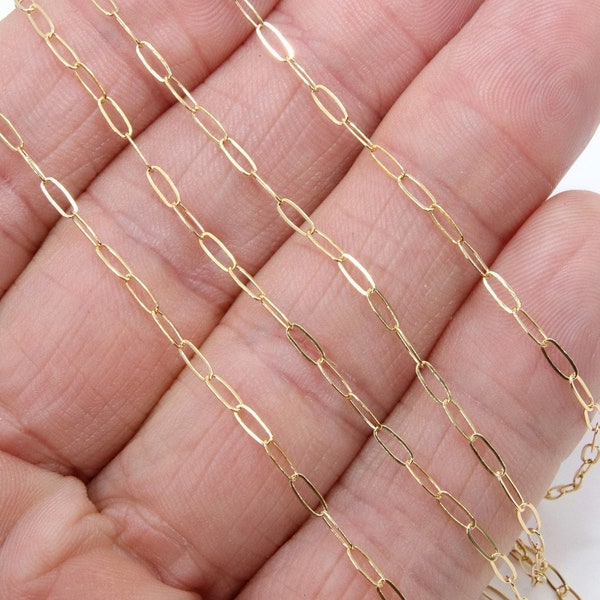 14 K Gold Filled Paperclip Chain, 5.2 mm Rectangle Drawn Chains CH #753, Unfinished 14 20 Gold, Paper Clip Oval Chains