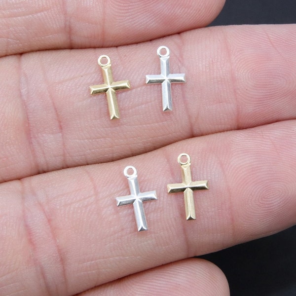 14 K Gold Filled Cross Charms, 2 Pc 925 Sterling Silver Tiny Crosses #2126, 7 x 11 mm Minimalist 14 20 Religious Jewelry