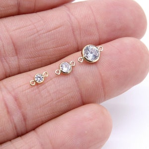 14 K Gold Filled Solitaire Connectors, 3 mm 4 mm or 6 mm Cubic Zirconia Necklace Charms, Genuine 14 20 Gold CZ Links