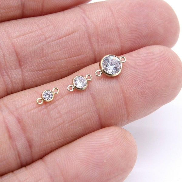 14 kt gold filled solitaire tussenzetsels, kettingbedels met zirkonia's van 3 mm, 4 mm of 6 mm # 2353, echte 14 20 gouden cz-schakels