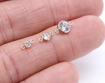 14 K Gold Filled Solitaire Connectors, 3 mm 4 mm or 6 mm Cubic Zirconia Necklace Charms, Genuine 14 20 Gold CZ Links