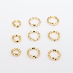Stainless Steel Jump Rings, 24 K Genuine Gold Plated Open Rings 16, 18 or 19 Gauge AG 2790, 6.0 or 8.0 mm Split Snap Close Jewelry Findings