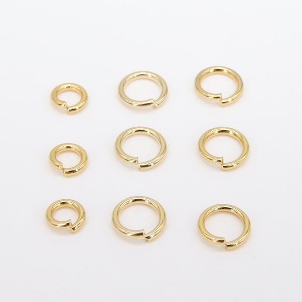 Stainless Steel Jump Rings, 24 K Genuine Gold Plated Open Rings 16, 18 or 19 Gauge AG 2790, 6.0 or 8.0 mm Split Snap Close Jewelry Findings