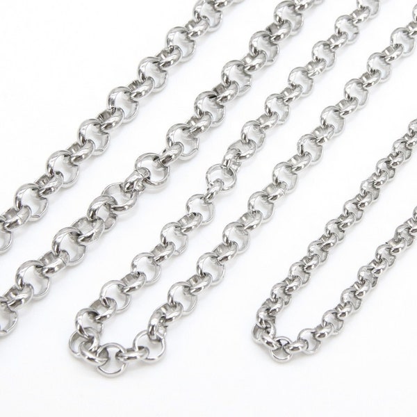 Stainless Steel ROLO Chain, 4, 5 and 6 mm Silver Chains CH #142, Large Unfinished Jewelry Chains By the Yard