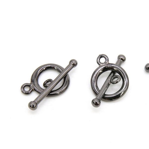 Gunmetal Black Plated Toggle Clasp Set, Ball End 12 x 16.25 Toggle Ring #2383, 23 mm Ball End T Bar Jewelry Findings