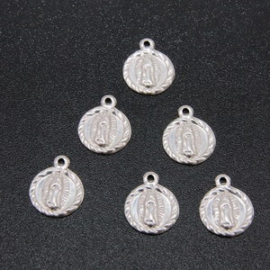 Dijes de la Virgen María en plata 925, 14 mm, Virgen de Guadalupe n.° 896, dijes del Rosario Bendito, colgantes cristianos de 10 mm