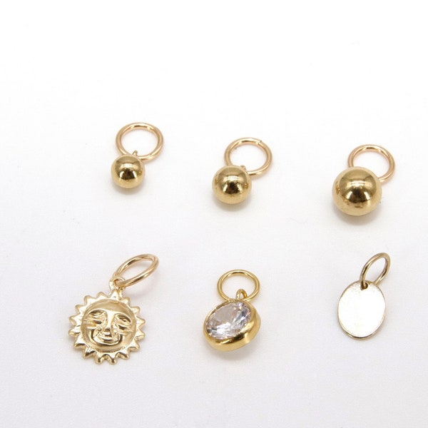 14 K Gold Filled Hoop Charms, Gold Hooplet Dangle Sun Charms for Necklace, Ball or CZ Huggies or Bracelets