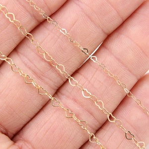 Gold Filled Heart Chains, 2.6 or 3.9 mm 12 K Gold Dainty Heart Shaped Chain CH #718, 5 mm Unfinished Designer Jewelry Chain, By the Foot