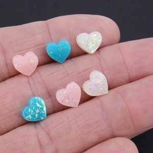 Glitter Heart Jewelry Beads, Blue Pink or White Heart Charms #525, Side to Side 2 mm Holes, 10-11 mm Resin Acrylic Beads