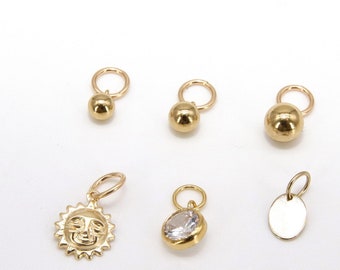 14 K Gold Filled Hoop Charms, Gold Hooplet Dangle Sun Charms for Necklace, Ball or CZ Huggies or Bracelets