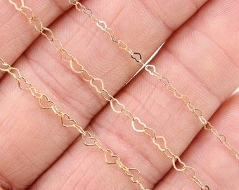 Gold Filled Heart Chains, 2.6 or 3.9 mm 12 K Gold Dainty Heart Shaped Chain CH #718, 5 mm Unfinished Designer Jewelry Chain, By the Foot