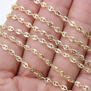 Cadena de oro con forma de nariz de cerdo, cadenas de eslabones con lentejuelas ovaladas planas CH n.° 134, 3 tamaños de cadenas de cable sin terminar, 3 x 5 mm, 5 x 9 mm u 8 x 11 mm