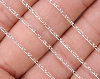 925 Sterling Silver Figaro Chains, 14 K Gold Filled 1.5 mm Unfinished 1/1 Figaro CH# 847, By The Foot, Long and Short Link Chains