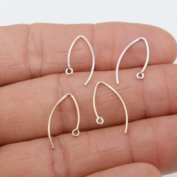 14 K Gold Filled Ear Wire Hooks, 925 Sterling Silver V Wire Earring Findings #2166, 22 mm Long Earring Hooks, 14 20 Jewelry