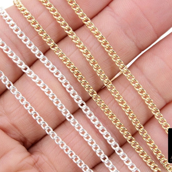 925 Sterling Silver Curb Chain, 3.5 mm 14 K Gold Filled Dainty Curb Chain CH #809, 14 K Gold Filled Unfinished Cable CH #734, By the Foot