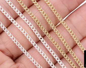 925 Sterling Silver Curb Chain, 3.5 mm 14 K Gold Filled Dainty Curb Chain CH #809, 14 K Gold Filled Unfinished Cable CH #734, By the Foot