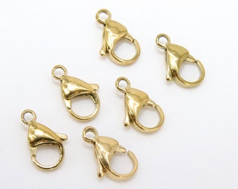 Gold Lobster Clasps, Stainless Steel Lobster claws, 12, 13 and 15 mm Jewelry Findings, Chain Bracelets, Necklace