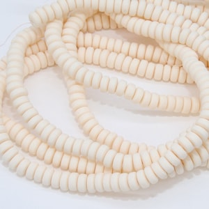 6 mm White Clay Rondelle Beads, Thick Heishi Flat Beads in Polymer Clay  Disc CB #207, 3 mm thick Stone Beads