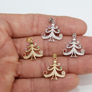 Micro Pave CZ Christmas Tree Charm, Gold or Silver Rainbow Cubic Zirconia Christmas Tree Charms