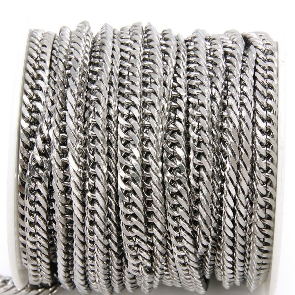 Silberne Edelstahlkette, 304 Facettierte Panzerkette 7 x 4 mm Ketten CH # 167, Unfertige Halskettenketten, lose auf Lager