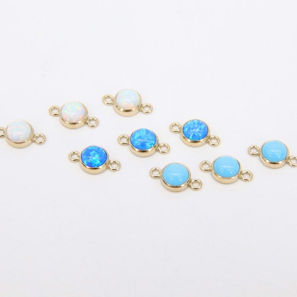 14 K Gold Filled Solitaire Connectors, 4 mm White Opal Links #2813, CZ Style Genuine 14 20 Gold Blue Opal, Baby Blue Turquoise