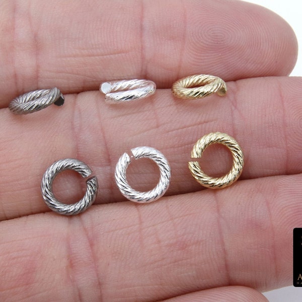 Stainless Steel Gold Jump Rings, 10 mm Open Twisted Bright Silver Ring #836, Large Textured 12 Gauge, 304 Strong Snap Close Jewelry Findings