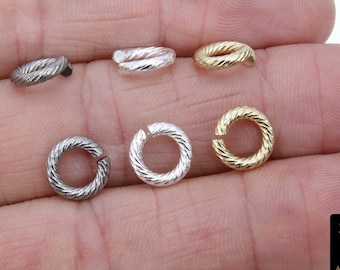 Roestvrij staal gouden jumpringen, 10 mm open gedraaide heldere zilveren ring # 836, grote getextureerde 12 gauge, 304 sterke snap close sieraden bevindingen