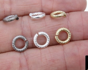 Stainless Steel Gold Jump Rings, 10 mm Open Twisted Bright Silver Ring #836, Large Textured 12 Gauge, 304 Strong Snap Close Jewelry Findings