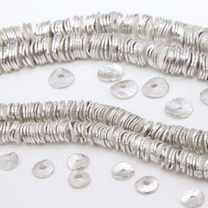 Brushed Silver Wavy Spacer Beads, Round Potato Chip Metal Discs, 20 pcs Rondelle Findings, 6 mm 8 mm 10 mm Thin Beads, High Quality Plating