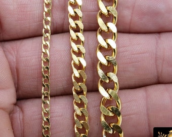 Gold Cuban Curb Chain, 304 Stainless Steel Heavy Flat Chain CH #218, Miami Diamond Cut Oval Jewelry Chains, By the Yard