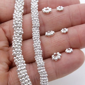 Silver Petal Spacer Beads, 20-125 pcs Round Brushed Bright Silver Daisy Discs #2902, Flower Bumpy Rondelle, 4 mm 6 mm 8 mm Quality Findings