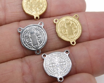St. Benedict Medal Centers, Cross Rosary Connectors #526, Gold or Silver Necklace Links 14 x 16 mm