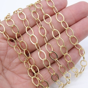 Gold Oval Chain, 10 mm Large Silver Oval Cable Chains CH #202, Unfinished Rolo Chunky Paperclip Necklace Chains, By the Yard