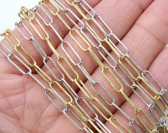 Lange Büroklammer Kette, unfertige Silber gelötete Ketten CH #120, Rechteck gezogene Glieder, 14 mm Halskette Kabelkette