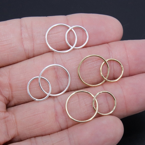 14 K Gold Filled Two Circle Link Rings, 12 and 16 mm 925 Sterling Silver Interlocking Rings #2114, Soldered Double Infinity Rings