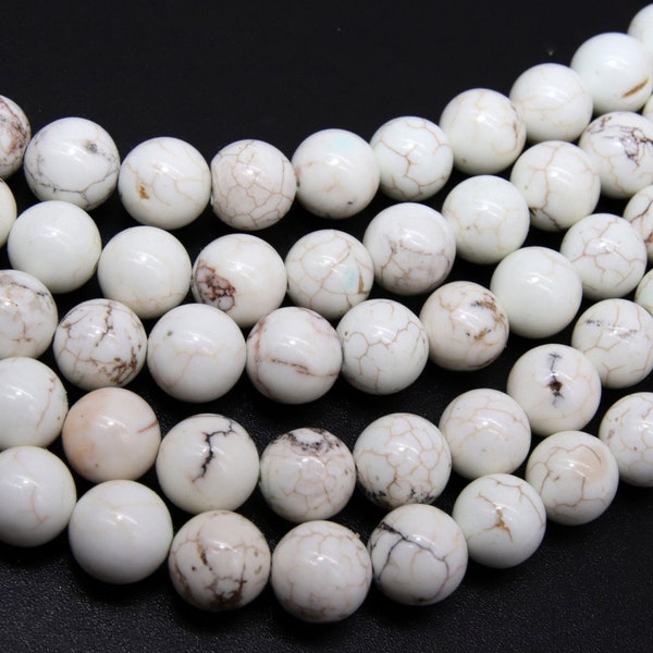 Natural Magnesite Beads, Smooth Round White Beige Stone Beads BS #8, sizes in 4 mm 6 mm 8 m 10 mm 15.75 inch Strands