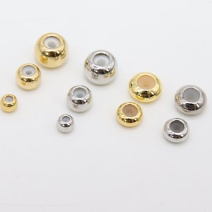 Gold Slider Beads, 8 pcs Round Chain Silicon Stopper Bolo Silver Beads, DIY Bracelets Flat Metal Plated Styles for Adjustable Jewelry