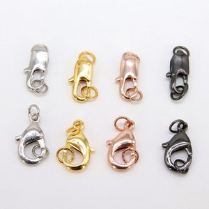 Smooth Gold Lobster Clasps, Silver Lobster claw 8 x 15 mm Jewelry Findings #2248, Long 7x17 mm Includes Jump Rings in Black and Rose Gold