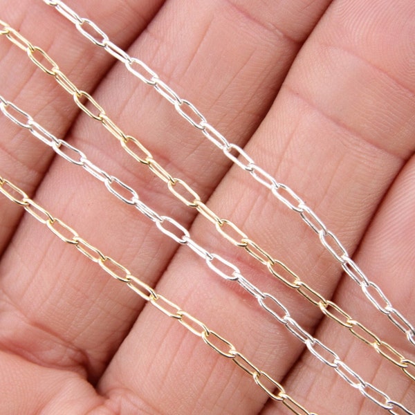 925 Sterling Silver Paperclip Chain, 5.4 mm 14 K Gold Filled Drawn Chains CH #854, Unfinished Rectangle Oval Chains CH #754