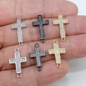 CZ Micro Pave Cross Connector, Cross Links for Bracelet or Necklace, Gold Silver Black Clear Cubic Zirconia