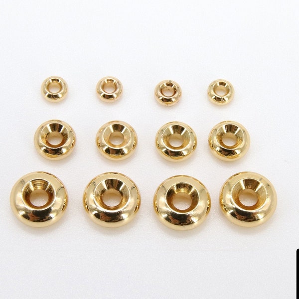Perles intercalaires dorées, disques ronds en forme de beignet, 20 pcs, perles d'espacement rondelles de 4, 6, 8 mm, espaceurs épais, placage lisse de haute qualité
