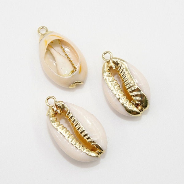 Cowrie Seashell Charm, Gold Edged Nautical Seashells Connectors #901, Beach Ocean Shell Charms Bracelet