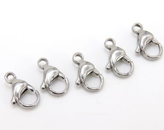Silver Lobster Clasps, Stainless Steel Lobster Claws,Jewelry Findings,  12, 13, 15 mm for Chain Bracelets, Necklace