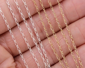 925 Sterling Silver Figaro Chains, 14 K Gold Filled 1.6 mm Unfinished 1/1 Figaro CH# 848, By The Foot, Long and Short Link Chains