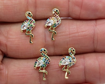 Orecchini a forma di fenicottero con micro pavé di zirconi cubici, orecchini a cerchio con perno arcobaleno dorato, gioielli da spiaggia tropicali minimalisti per gli amanti degli animali, orgoglio LGBT