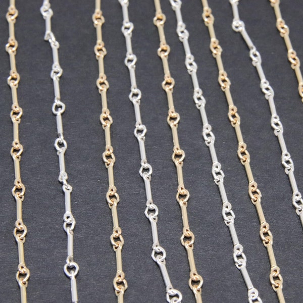 14 K Gold Filled Bar Jewelry Chains, 925 Sterling Silver Bars and Rolo CH #822, Unfinished Long and Short Chain, By the Foot
