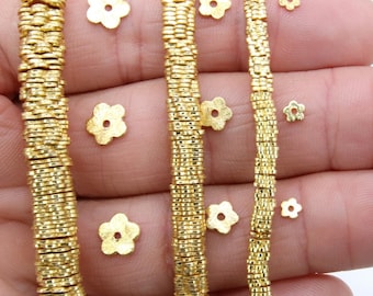 Gold Petal Spacer Beads, 20-200 pcs Round Brushed Flat Daisy Discs #2931, Flower Wavy Rondelle, 4 mm 6 mm 8 mm High Quality Findings